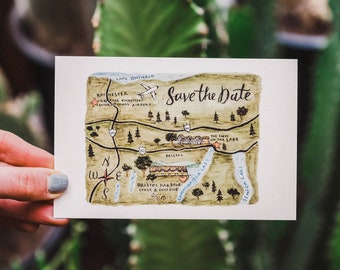 Watercolor Wedding Map Save the Dates