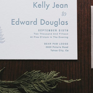 Rustic and Woodland Letterpress Wedding Invitation: Lake Tahoe Pines image 5