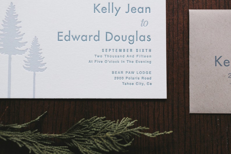 Rustic and Woodland Letterpress Wedding Invitation: Lake Tahoe Pines image 5