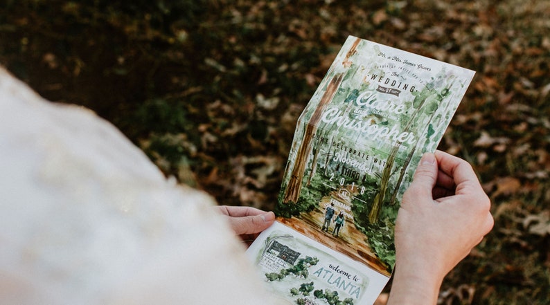 Treetops Folded Watercolor Wedding Invitation image 9