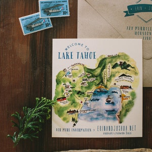 Rustic and Woodland Watercolor Lake Tahoe Mountain Wedding Invitation image 4