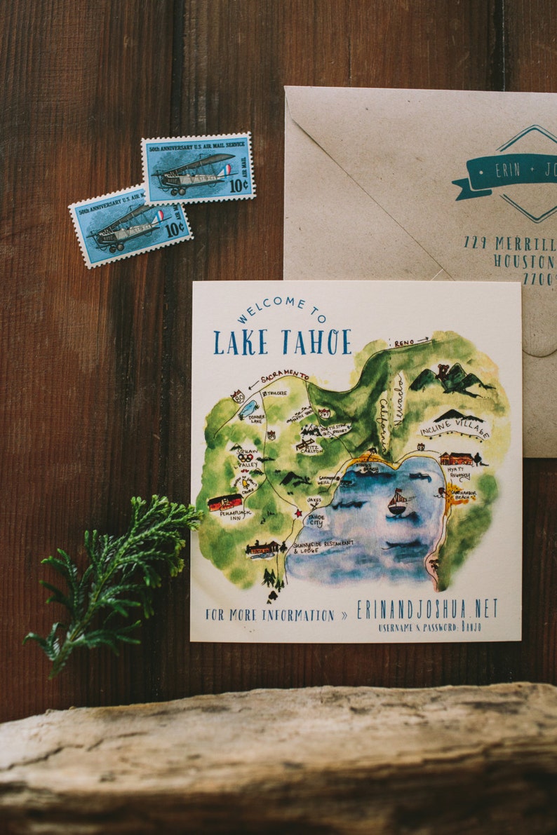 Rustic and Woodland Watercolor Lake Tahoe Mountain Wedding Invitation image 4