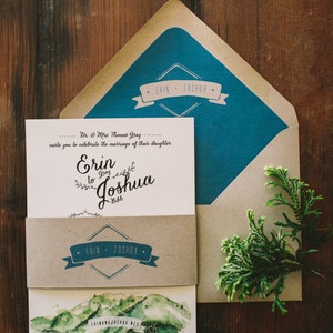 Rustic and Woodland Watercolor Lake Tahoe Mountain Wedding Invitation image 5