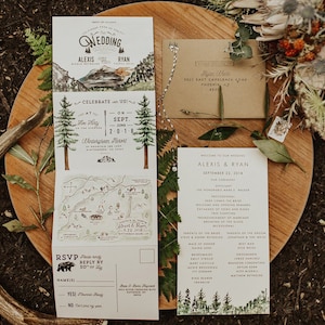 Rocky Mountain Watercolor Folded Wedding Invitation