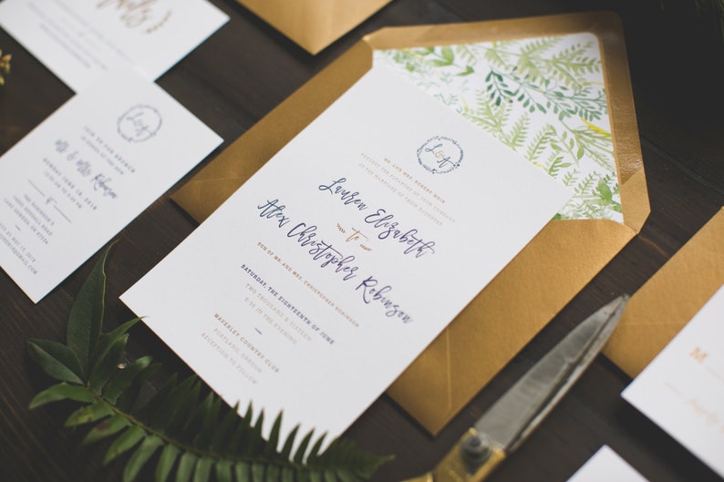 Rustic Botanical Garden Wedding Invitation: Letterpress and Gold Foil image 2