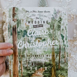 Treetops Folded Watercolor Wedding Invitation image 1