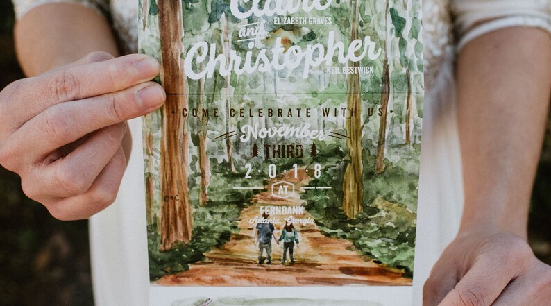 Treetops Folded Watercolor Wedding Invitation image 6