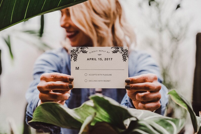 Modern Floral Whimsical Letterpress Wedding Invitation: Nature and Flower inspired image 9