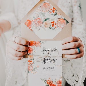 Hand Lettered Watercolor Floral Vintage Wedding Invitation