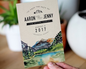 Rustic Watercolor Mountain Save The Date