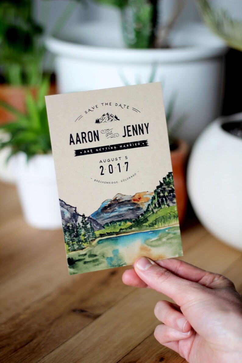 Rustic Watercolor Mountain Save The Date image 1