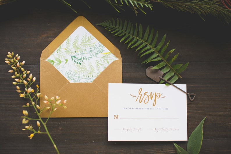 Rustic Botanical Garden Wedding Invitation: Letterpress and Gold Foil image 4