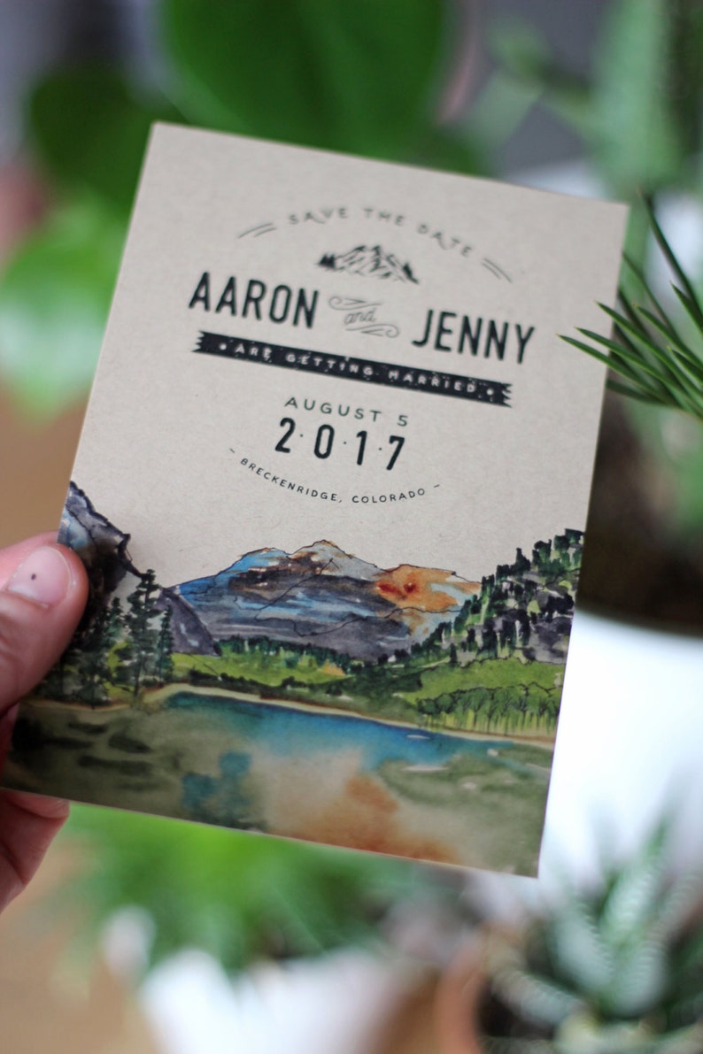 Rustic Watercolor Mountain Save The Date image 3