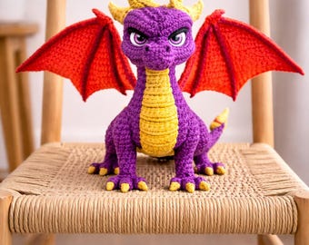 Handmade Crochet Dragon Amigurumi Plush, Purple Fantasy Toy, Mythical Creature Gift