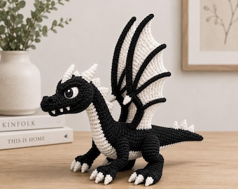 Black White Crochet Dragon Pattern | Amigurumi Fantasy Toy (PDF Download)