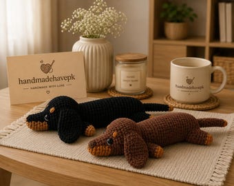 Handmade Crochet Dachshund Pillow, Wiener Dog Stuffed Animal Cushion, Amigurumi Dog Lover Gift