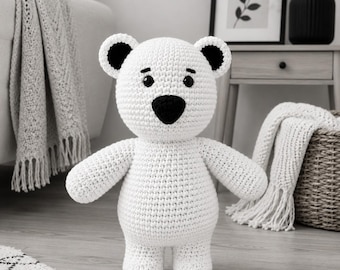 Crochet Teddy Bear Pattern, Black and White Amigurumi Stuffed Animal (PDF Pattern)