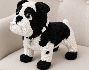 Crochet Bulldog Amigurumi Pattern, Black White Dog Toy, Puppy Decor (PDF Download)