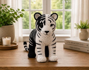 Black and White Tiger Crochet Pattern, Amigurumi Plush Toy PDF (Digital Download)
