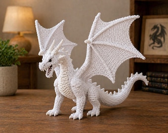 White Crochet Dragon Amigurumi Pattern, Minimalist Fantasy Decor (Digital Download)