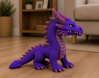 Purple Crochet Dragon Pattern | Fantasy Amigurumi Stuffed Animal (PDF Download)