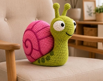Crochet Snail Amigurumi Pattern, Green Pink Shell Toy (PDF Download)