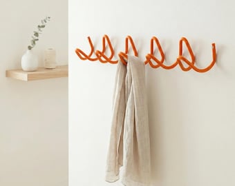 Orange Wavy Metal Coat Rack, Bauhaus Sculptural Wall Hanger, Modern Entryway Organizer