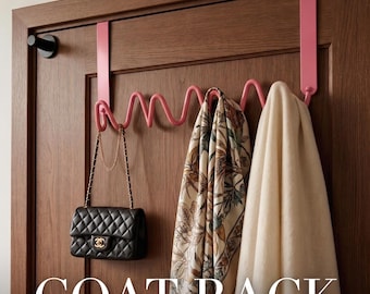 Perchero rosa estilo Bauhaus Wave, ganchos modernos para colgar sobre la puerta, organizador decorativo de pared, percha de metal de mediados de siglo, decoración que ahorra espacio.