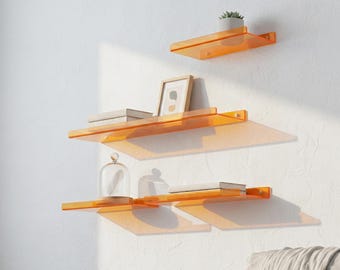 Estante flotante de acrílico naranja, almacenamiento de pared Bauhaus, exhibición minimalista moderna, decoración colorida para el hogar