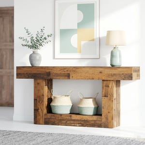 Rustic Farmhouse Console Table, Narrow Wood Entryway Table with Shelf