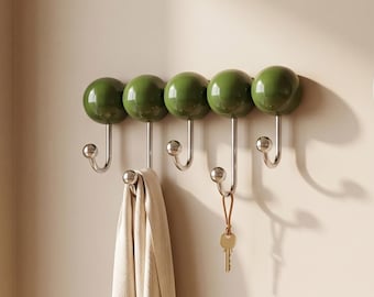 Vintage Green Sphere Wall Hook Rack – Modern No Drill Coat Organizer for Entryway Bathroom