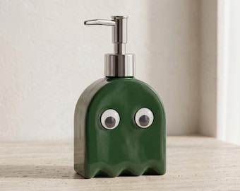 Dispensador de jabón de cerámica con diseño de fantasma verde, dispensador creativo con bomba de dibujos animados, soporte para loción de baño, decoración moderna para lavabo
