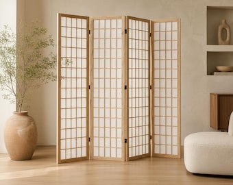 Japanese Room Divider, Bedroom Privacy Screen, 4 Panel Shoji Partition, Wood Folding Decor, Japandi Home Accent, Studio Apartment Organizer,