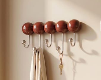 Retro Red Sphere Wall Hook Rack – Modern No Drill Coat Organizer for Entryway Bathroom