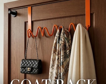 Perchero Bauhaus Wave, ganchos modernos para colgar sobre la puerta, organizador de pared de mediados de siglo, percha decorativa de metal naranja, almacenamiento que ahorra espacio.