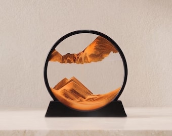 Marco de arte de arena 3D en movimiento, decoración de paisaje de cristal redondo, escultura de escritorio de arena movediza fluida.