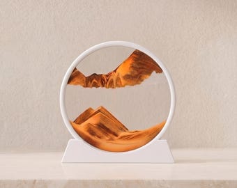 Marco de arte 3D de arena blanca en movimiento, decoración de paisaje de cristal redondo, escultura de escritorio de arena movediza fluida.