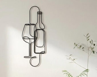 Modern Wall Mounted Wine Rack Metal | Black Iron Bottle Holder | Minimalist Wall Decor | Kitchen Dining Room Wall Art | Handmade Style Home