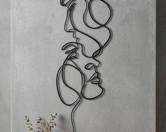 Minimalist Metal Wall Art with Abstract Face Line Design, Elegant Black Iron Sculpture for Modern Home Decor