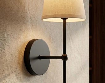 Minimalist Fabric Wall Sconce, Modern Bedside Wall Lamp, Vintage American Wall Light, Hallway & Bedroom Lighting Decor