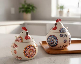 Ceramiczny pojemnik na przyprawy z pokrywką w kształcie koguta | pojemnik na kurczaka | odporne na wilgoć przechowywanie w kuchni