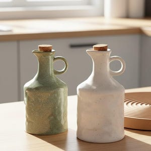 Ceramiczna butelka na olej z korkiem | 400 ml | Europejskie szkliwo formowane ręcznie | Nalewak zapobiegający kapaniu