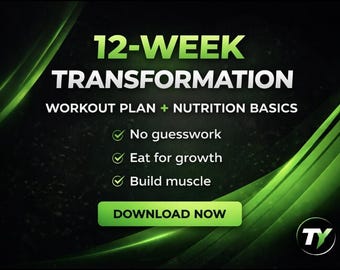 Programa de transformación de 12 semanas / Plan de gimnasio para principiantes e intermedios / Guía de entrenamiento y nutrición / Descarga instantánea