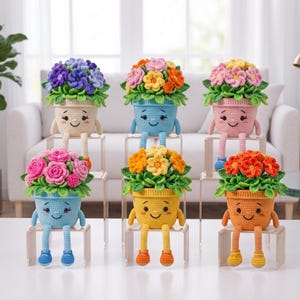 Combo 6in1 Blomsterunderlägg Krukvirkmönster, Rosie Rose, Violet, Sunny, Primrose, Sunshine & Terra, Blomkrukmönster, Digitalt PDF-mönster