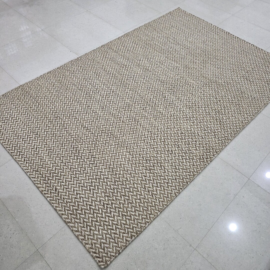 Handwoven Wool Herringbone Rug: Boho Scandi Flatweave Dhurrie 5x8 - Etsy