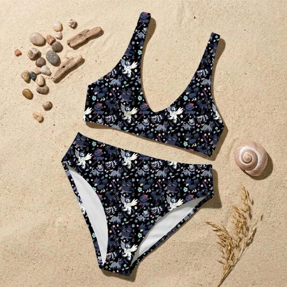 Umbreon Absol Inspired Bikini Set, Dark Moon Anime Swimsuit, Edgy Black Two Piece, Kawaii Gothic Beachwear, Summer Vacation Outfit