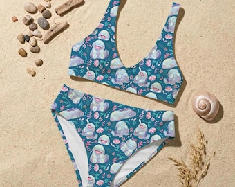 Set bikini ispirato a Quagsire, costume da bagno anime con simpatiche creature acquatiche, due pezzi kawaii in stile cartone animato, abbigliamento da spiaggia estivo, outfit divertente per le vacanze