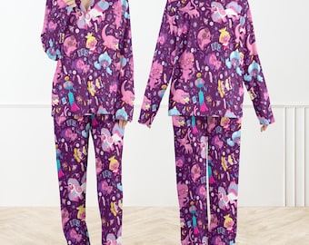 Poke Dream Eater Inspired Pajama Set for Women, Fantasy Creature Sleepwear, Soft Satin Lounge Set, Cozy Anime Nightwear, Fan Gift