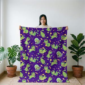 Alien Cat Blanket, Cute Space Cat Throw Blanket, Kawaii Cosmic Home Decor Gift For Cat Lovers