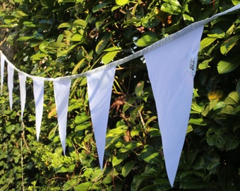 White bunting flags - outdoor bunting waterproof fabric banner, pennant flags, 14+ meters - 12.5+ yard